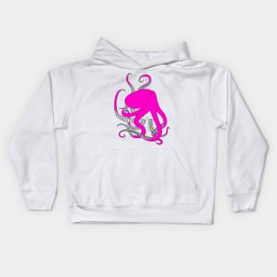 Hand drawn illustration of a pink octopus Kids Hoodie